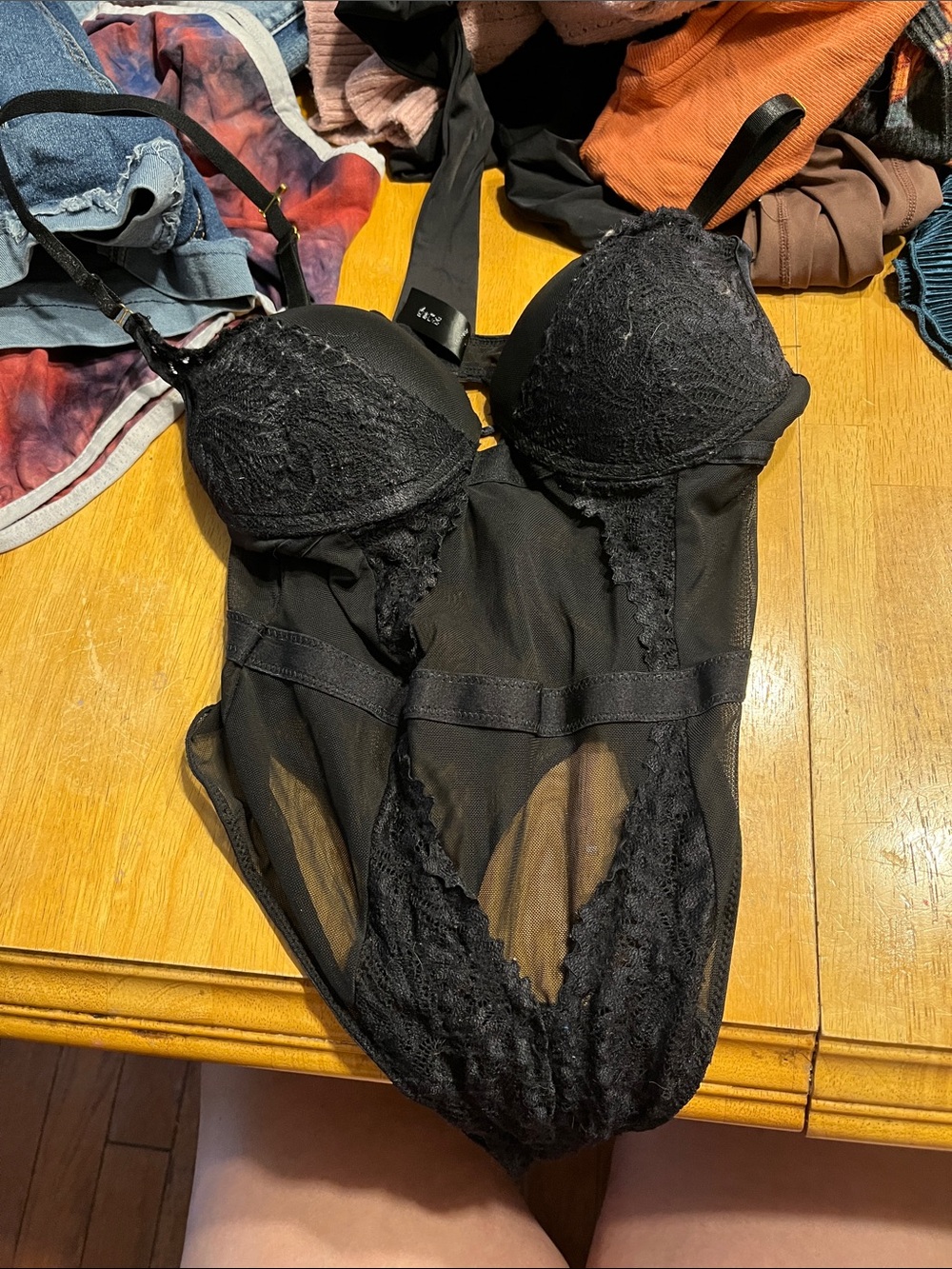 Sheer Black Lace Chemise Bodysuit with Underwire Cups